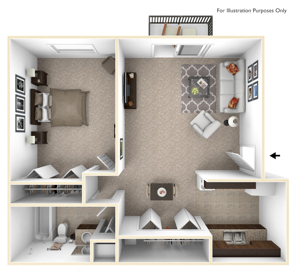 Floor plan for 1 bed, 1 bath, 550 sqft